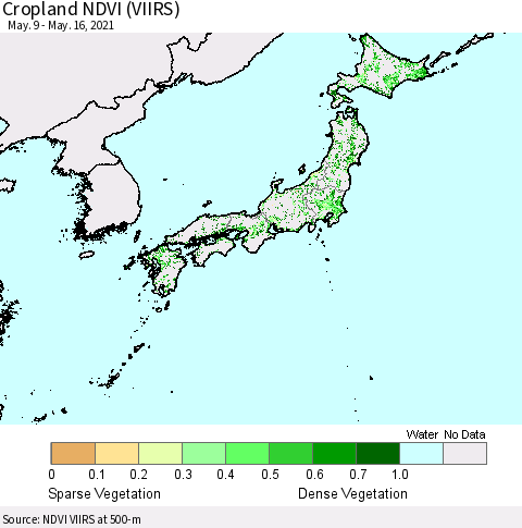 Japan Cropland NDVI (VIIRS) Thematic Map For 5/9/2021 - 5/16/2021