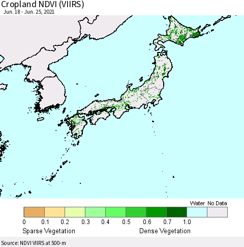 Japan Cropland NDVI (VIIRS) Thematic Map For 6/18/2021 - 6/25/2021