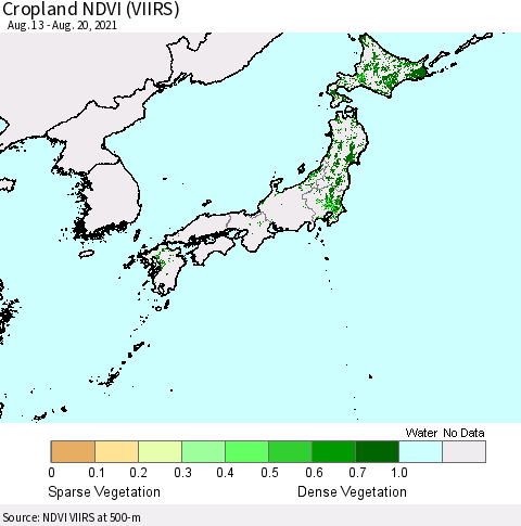 Japan Cropland NDVI (VIIRS) Thematic Map For 8/13/2021 - 8/20/2021