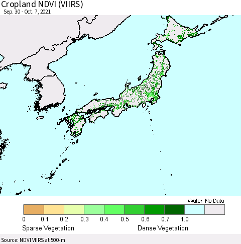 Japan Cropland NDVI (VIIRS) Thematic Map For 9/30/2021 - 10/7/2021