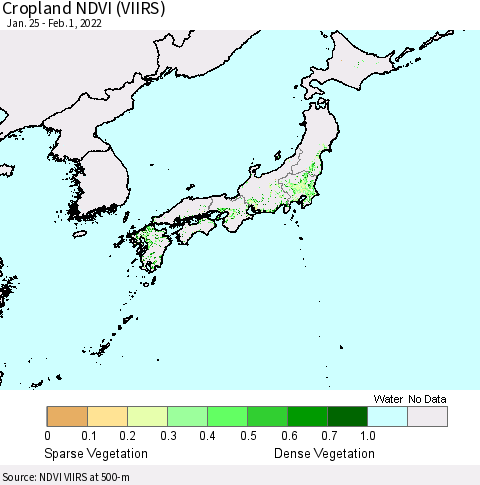 Japan Cropland NDVI (VIIRS) Thematic Map For 1/25/2022 - 2/1/2022