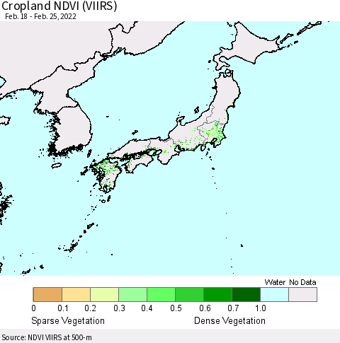 Japan Cropland NDVI (VIIRS) Thematic Map For 2/18/2022 - 2/25/2022