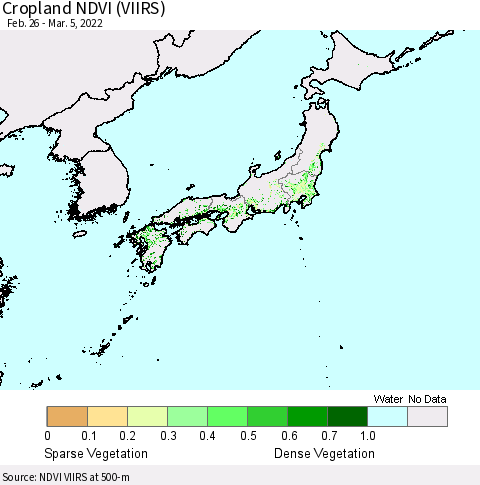 Japan Cropland NDVI (VIIRS) Thematic Map For 2/26/2022 - 3/5/2022