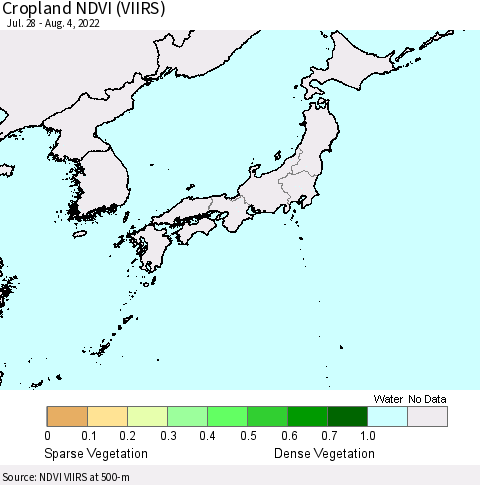 Japan Cropland NDVI (VIIRS) Thematic Map For 7/28/2022 - 8/4/2022