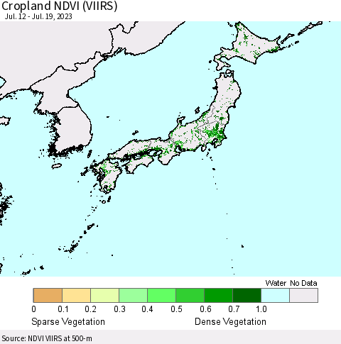 Japan Cropland NDVI (VIIRS) Thematic Map For 7/12/2023 - 7/19/2023