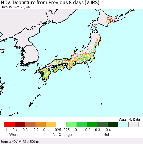 Japan NDVI Departure from Previous 8-days (VIIRS) Thematic Map For 12/19/2021 - 12/26/2021