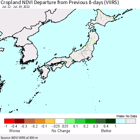 Japan Cropland NDVI Departure from Previous 8-days (VIIRS) Thematic Map For 7/12/2022 - 7/19/2022