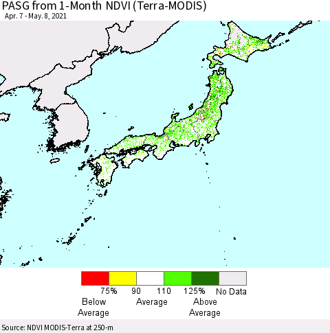 Japan PASG from 1-Month NDVI (Terra-MODIS) Thematic Map For 5/1/2021 - 5/8/2021