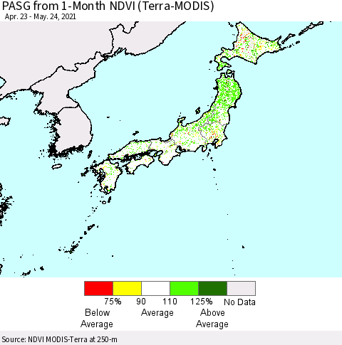 Japan PASG from 1-Month NDVI (Terra-MODIS) Thematic Map For 5/17/2021 - 5/24/2021