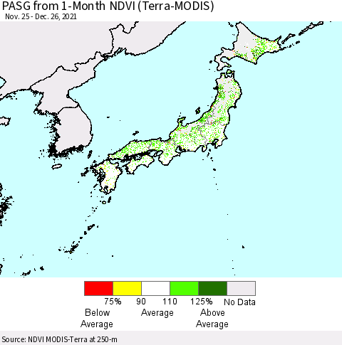 Japan PASG from 1-Month NDVI (Terra-MODIS) Thematic Map For 12/19/2021 - 12/26/2021
