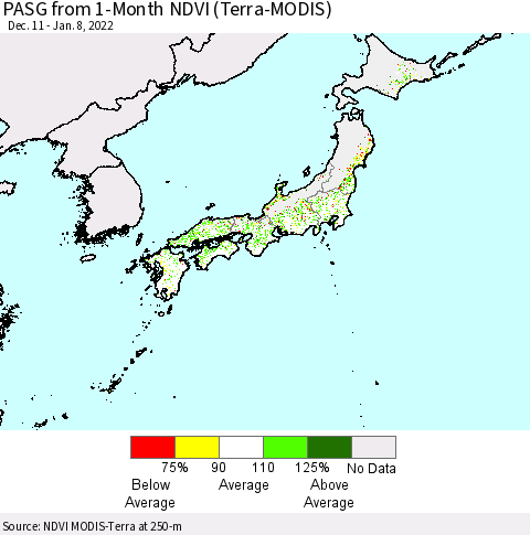 Japan PASG from 1-Month NDVI (Terra-MODIS) Thematic Map For 1/1/2022 - 1/8/2022