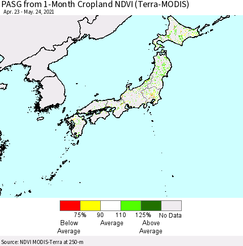 Japan PASG from 1-Month Cropland NDVI (Terra-MODIS) Thematic Map For 5/17/2021 - 5/24/2021