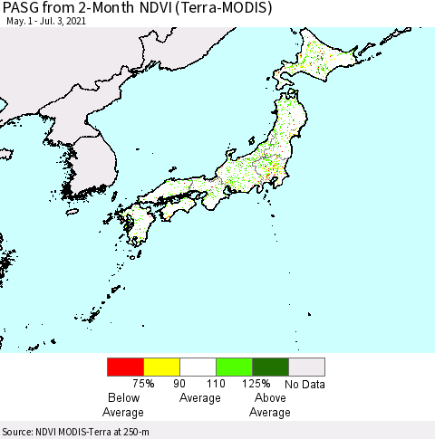 Japan PASG from 2-Month NDVI (Terra-MODIS) Thematic Map For 6/26/2021 - 7/3/2021