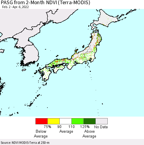 Japan PASG from 2-Month NDVI (Terra-MODIS) Thematic Map For 3/30/2022 - 4/6/2022