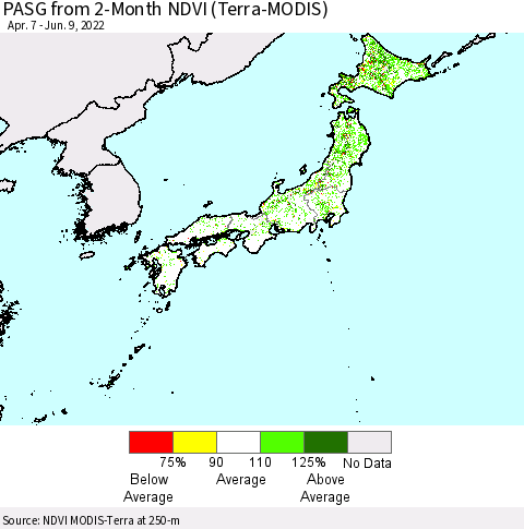 Japan PASG from 2-Month NDVI (Terra-MODIS) Thematic Map For 6/2/2022 - 6/9/2022