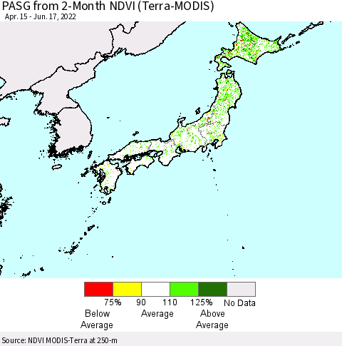 Japan PASG from 2-Month NDVI (Terra-MODIS) Thematic Map For 6/10/2022 - 6/17/2022