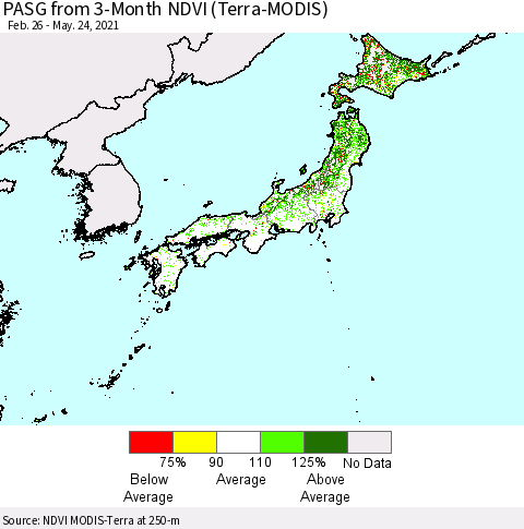 Japan PASG from 3-Month NDVI (Terra-MODIS) Thematic Map For 5/17/2021 - 5/24/2021