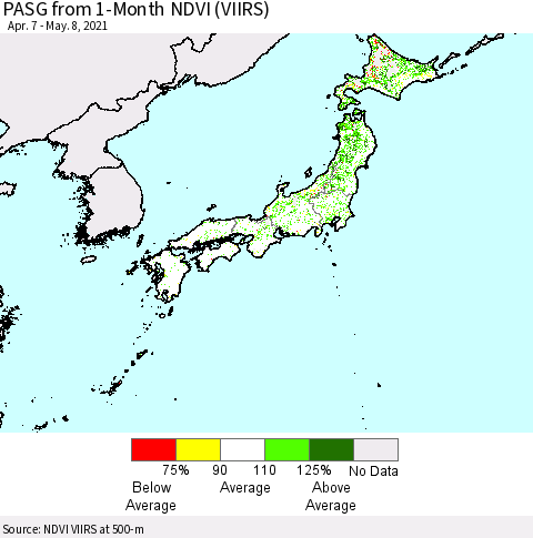 Japan PASG from 1-Month NDVI (VIIRS) Thematic Map For 5/1/2021 - 5/8/2021