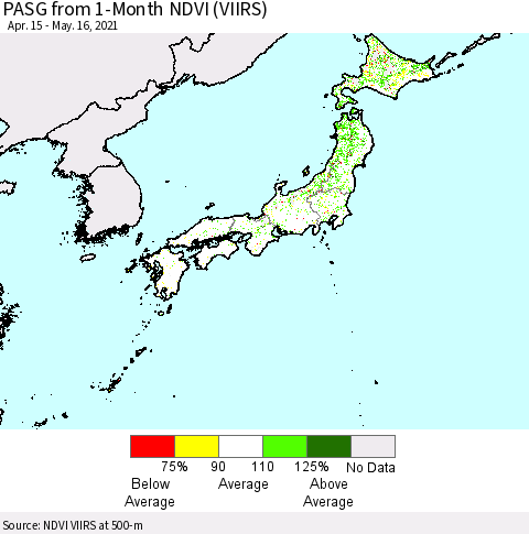 Japan PASG from 1-Month NDVI (VIIRS) Thematic Map For 5/9/2021 - 5/16/2021