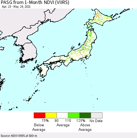Japan PASG from 1-Month NDVI (VIIRS) Thematic Map For 5/17/2021 - 5/24/2021