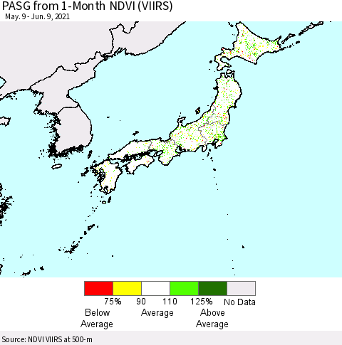 Japan PASG from 1-Month NDVI (VIIRS) Thematic Map For 6/2/2021 - 6/9/2021