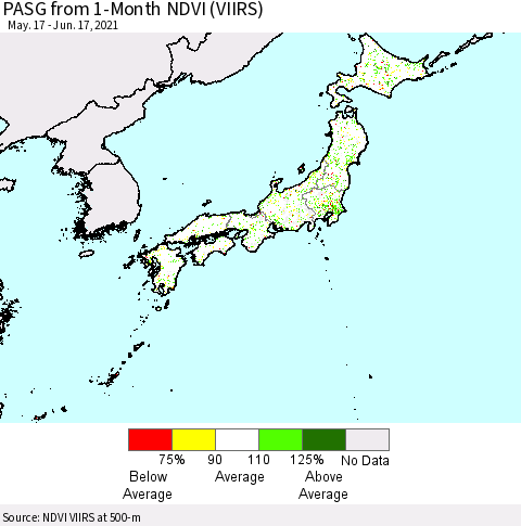 Japan PASG from 1-Month NDVI (VIIRS) Thematic Map For 6/10/2021 - 6/17/2021
