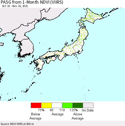Japan PASG from 1-Month NDVI (VIIRS) Thematic Map For 11/9/2021 - 11/16/2021