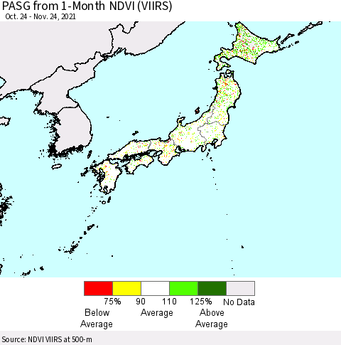 Japan PASG from 1-Month NDVI (VIIRS) Thematic Map For 11/17/2021 - 11/24/2021