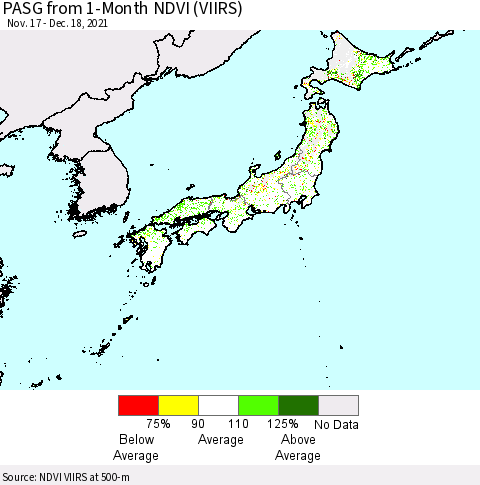 Japan PASG from 1-Month NDVI (VIIRS) Thematic Map For 12/11/2021 - 12/18/2021