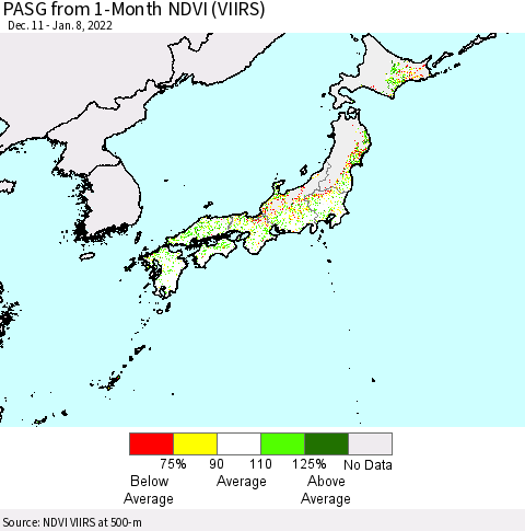 Japan PASG from 1-Month NDVI (VIIRS) Thematic Map For 1/1/2022 - 1/8/2022