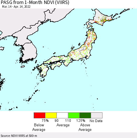 Japan PASG from 1-Month NDVI (VIIRS) Thematic Map For 4/7/2022 - 4/14/2022