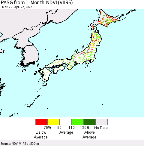 Japan PASG from 1-Month NDVI (VIIRS) Thematic Map For 4/15/2022 - 4/22/2022
