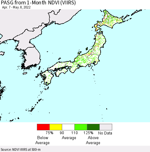 Japan PASG from 1-Month NDVI (VIIRS) Thematic Map For 5/1/2022 - 5/8/2022