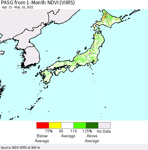 Japan PASG from 1-Month NDVI (VIIRS) Thematic Map For 5/9/2022 - 5/16/2022