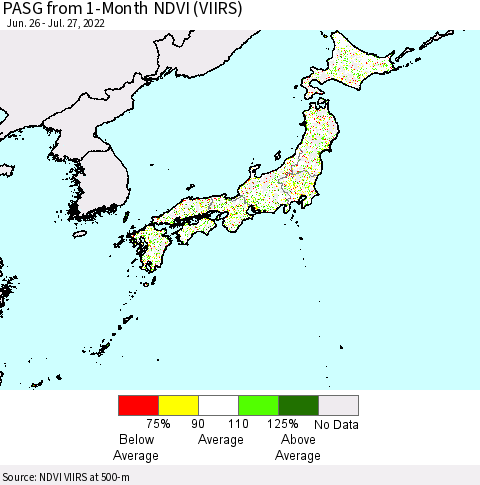 Japan PASG from 1-Month NDVI (VIIRS) Thematic Map For 7/20/2022 - 7/27/2022
