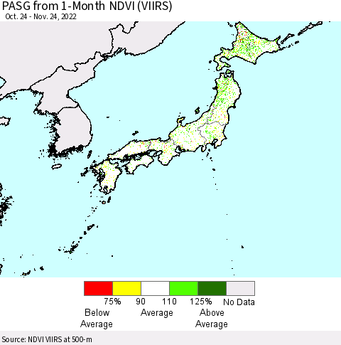 Japan PASG from 1-Month NDVI (VIIRS) Thematic Map For 11/17/2022 - 11/24/2022