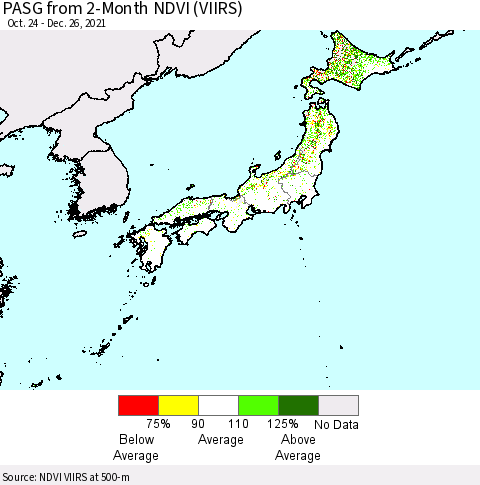 Japan PASG from 2-Month NDVI (VIIRS) Thematic Map For 12/19/2021 - 12/26/2021