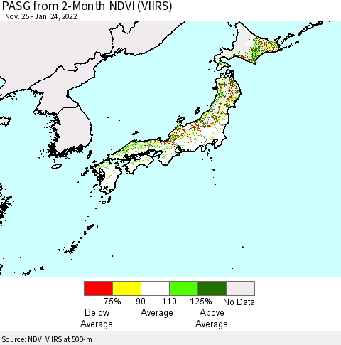 Japan PASG from 2-Month NDVI (VIIRS) Thematic Map For 1/17/2022 - 1/24/2022