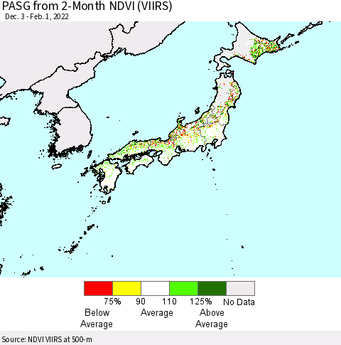 Japan PASG from 2-Month NDVI (VIIRS) Thematic Map For 1/25/2022 - 2/1/2022