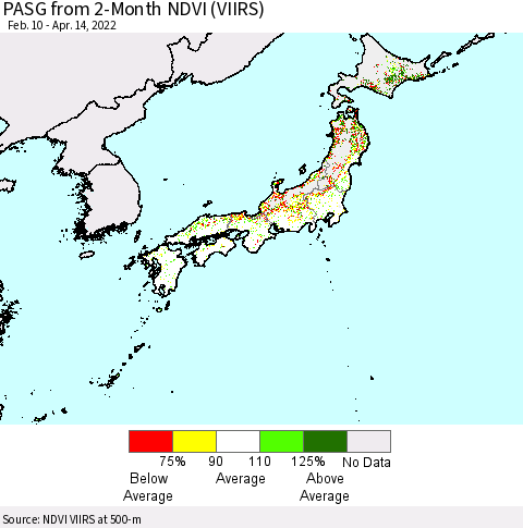 Japan PASG from 2-Month NDVI (VIIRS) Thematic Map For 4/7/2022 - 4/14/2022
