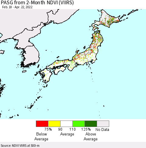 Japan PASG from 2-Month NDVI (VIIRS) Thematic Map For 4/15/2022 - 4/22/2022