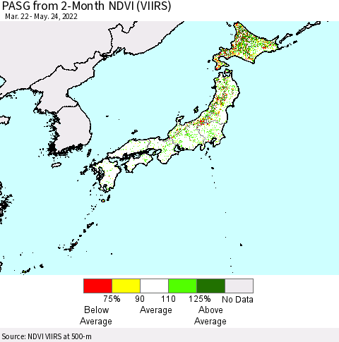 Japan PASG from 2-Month NDVI (VIIRS) Thematic Map For 5/17/2022 - 5/24/2022