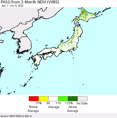 Japan PASG from 2-Month NDVI (VIIRS) Thematic Map For 6/2/2022 - 6/9/2022