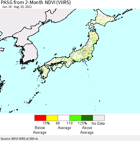 Japan PASG from 2-Month NDVI (VIIRS) Thematic Map For 8/13/2022 - 8/20/2022