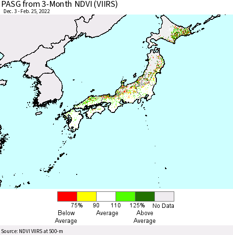 Japan PASG from 3-Month NDVI (VIIRS) Thematic Map For 2/18/2022 - 2/25/2022