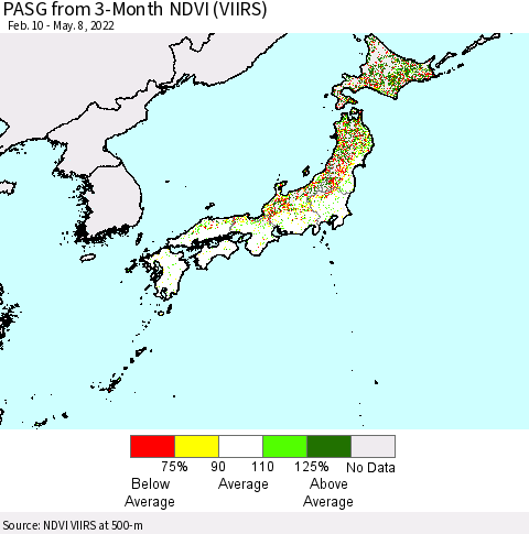 Japan PASG from 3-Month NDVI (VIIRS) Thematic Map For 5/1/2022 - 5/8/2022