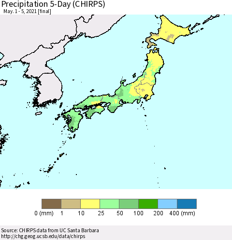 Japan Precipitation 5-Day (CHIRPS) Thematic Map For 5/1/2021 - 5/5/2021