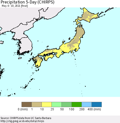 Japan Precipitation 5-Day (CHIRPS) Thematic Map For 5/6/2021 - 5/10/2021