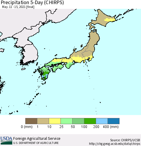Japan Precipitation 5-Day (CHIRPS) Thematic Map For 5/11/2021 - 5/15/2021