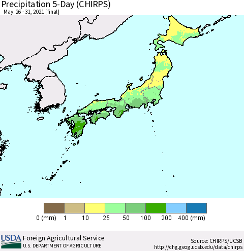 Japan Precipitation 5-Day (CHIRPS) Thematic Map For 5/26/2021 - 5/31/2021